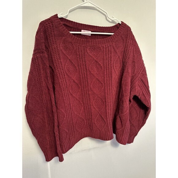 pink lily knit cable sweater red size medium drop sweater - Picture 1 of 8